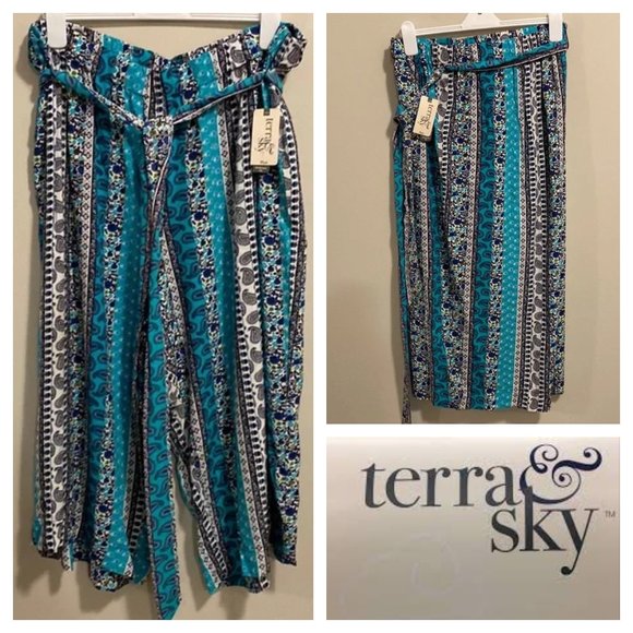 Terra & Sky Pants - New, Terra & Sky Wide Leg Crop Pants Elastic Waistband, 3X, 24W/26W